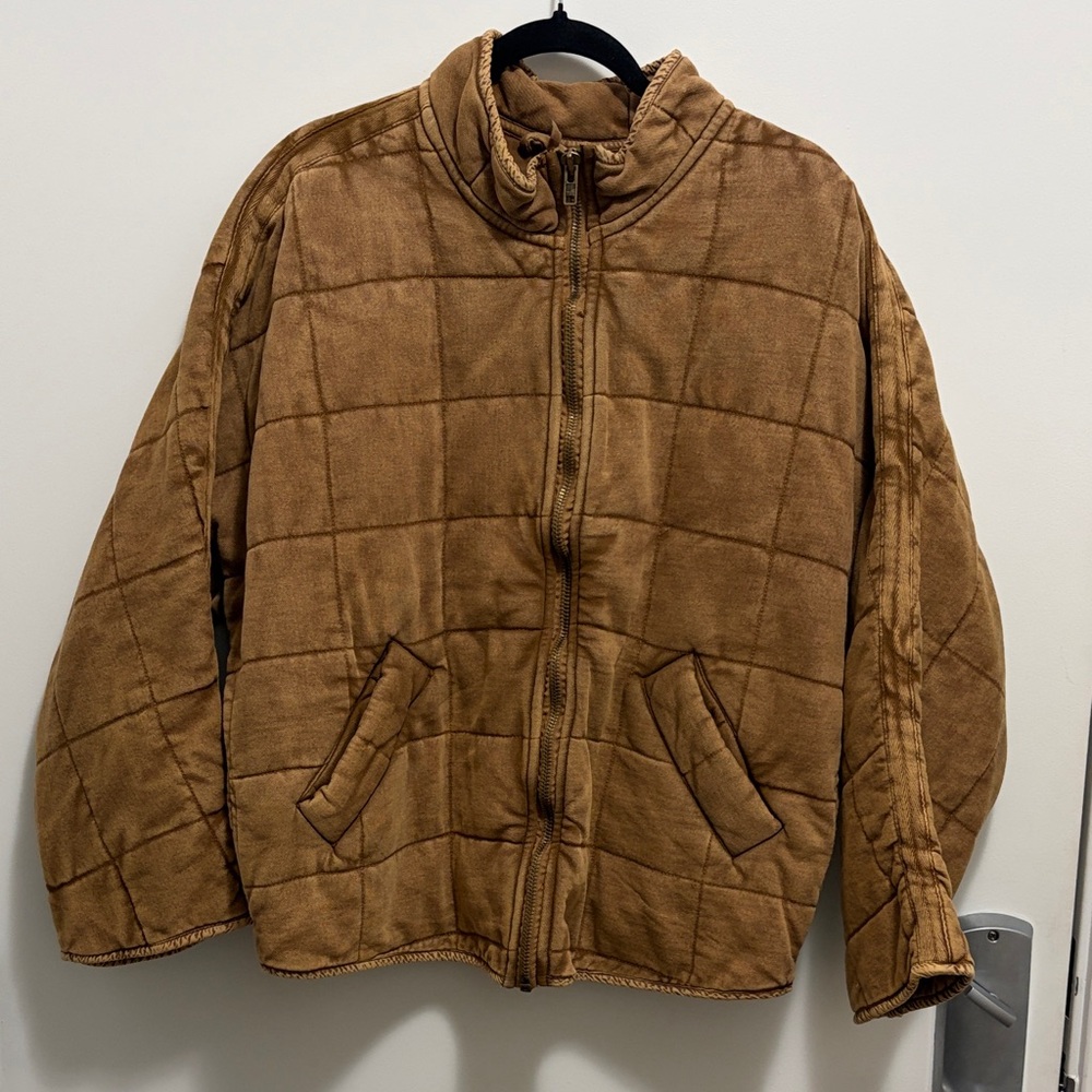 Free People Quilted Tan Brown Zip Jacket